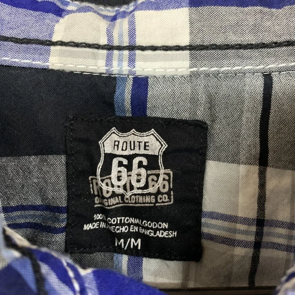 Route 66 Mens Medium Button Up Shirt Blue Plaid Pearl Snap Long Sleeve Western - Picture 5 of 15